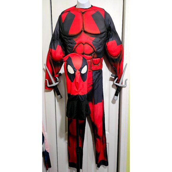 Deadpool Costume Mask Katan Sword Sia Set Weapons Set Marvel Teen Kids XL 14-16 - Picture 1 of 15
